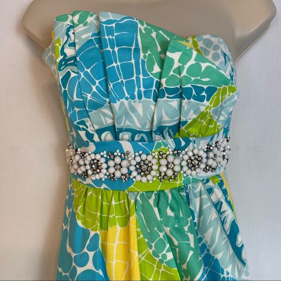 Lilly Pulitzer Crystal Strapless Dress Lagoon Blue Green Resort Wear Size 0 - Picture 5 of 10